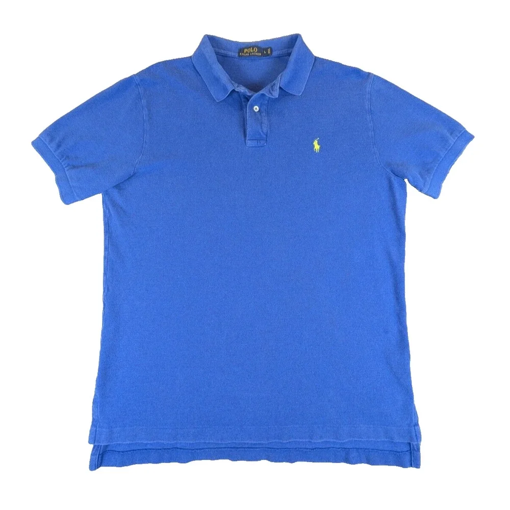 Ralph Lauren Polo Shirt Mens Large Blue Short Sleeve 100% Cotton Casual